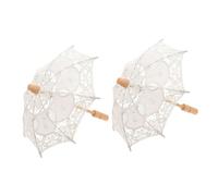 JHKNNK Paraguas de Encaje Bordado para Boda, Sombrilla Decorativa de Algodón Color Beige, Radio 15 Cm, Pack 2 Unidades, Accesorio para Fotos de Novia y Ceremonia