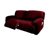 JHLD Extra Grande Terciopelo Funda de Sillón Relax Elástica, 6 Piezas Funda Sillon Relax 2 plazas Suave Protector para Sillón Reclinable para Sala Mascotas -Vino Rojo-2 plazas