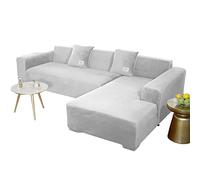 JHLD Funda para Sofá Chaise Longue-Gris Claro-2 plazas+3 plazas | Ajustables Funda Para Sofá En Forma De L Elástica Antideslizante Lavable Para Perros Gatos