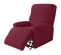 JHLD Funda Sillon Relax Reclinable 1 Plaza Vino Rojo | Funda De Sillón Relax con Bolsillos Elástica 4 Piezas Antideslizante para Gatos Perros y niños