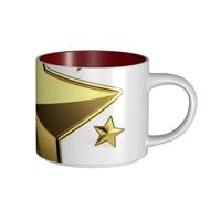 JHLMN Taza de café de cerámica de 15 onzas con asa grande, tazas de té, estrellas doradas, tazas de té grandes de porcelana, taza de viaje para hombres y mujeres, trabajo de oficina
