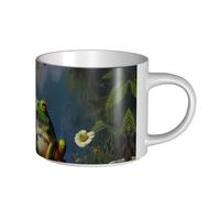 JHLMN Taza de café de cerámica de 15 onzas con mango grande, tazas de té, muchas ranas cantan en las ramas, tazas de té grandes de porcelana para hombres y mujeres, trabajo de oficina