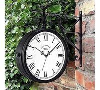 JHLP Reloj impermeable para exteriores, aspecto de termómetro antiguo, reloj colgante de doble cara para patio, garaje, estación de tren, uso en interiores y exteriores