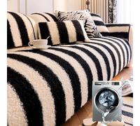 JHOMHF Funda de sofá de imitación de Lana de Cordero a Rayas con Bloques de Colores Lavable Antideslizante Suave Antideslizante for Sala de Estar Dormitorio(Black,90 * 180cm/35.4 * 70.8in)