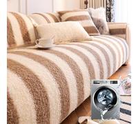 JHOMHF Funda de sofá de imitación de Lana de Cordero a Rayas con Bloques de Colores Lavable Antideslizante Suave Antideslizante for Sala de Estar Dormitorio(Brown,90 * 90cm/35.4 * 35.4in)