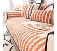 JHOMHF Funda de sofá Modular de Felpa Corta cálida Antideslizante a Rayas for Sala de Estar(Orange,27.5 * 82.6in)