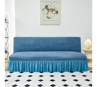 JHOMHF Funda elástica for futón con diseño de faldón Funda elástica for sofá Cama de tamaño Completo Protector de Muebles Lavable máquina for sofás sin Brazos(Style 2: Blue,Large)