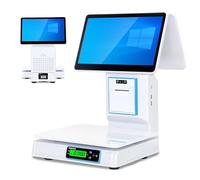 JHOMHF Sistema POS con Pantalla Táctil Inteligente For Restaurantes Comercio Minorista Caja Registradora Todo En Uno con Impresora Térmica Incorporada 58mm Escáner Portátil 8 GB De RAM(Dualscreen)