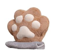 JHSDHYD Cojines 34/40cm Bear&Cat Paw Pillow with Two Holes Flannel Blanket Colorful Stuffed Fluffy Animal Handwarmer Pillow For Winter Warm(Dark Brown,40cm with Blanket)