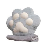 JHSDHYD Cojines 34/40cm Bear&Cat Paw Pillow with Two Holes Flannel Blanket Colorful Stuffed Fluffy Animal Handwarmer Pillow For Winter Warm(Grey Blue,34cm Without Blanket)