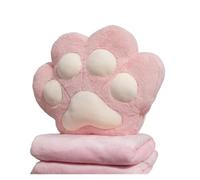 JHSDHYD Cojines 34/40cm Bear&Cat Paw Pillow with Two Holes Flannel Blanket Colorful Stuffed Fluffy Animal Handwarmer Pillow For Winter Warm(Pink,40cm with Blanket)