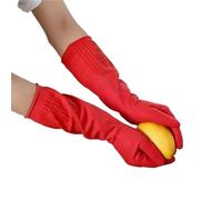 JHSDHYD Guantes Limpieza Red Gloves Washing Dishes Cleaning Waterproof Rubber Sleeve Gloves Latex Long Kitchen Tools(S)
