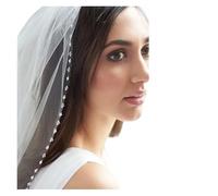 JHSDHYD Velo Novia Velo de novia blanco de 1 nivel con borde de cuentas y perlas de cristal, con peineta incluida.(250cm)