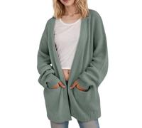 Jhsnjnr Suéter de punto de gran tamaño con frente abierto para mujer, casual, manga larga tipo farol, cárdigan grueso, verde oscuro, M