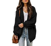 Jhsnjnr Suéter de punto grueso con frente abierto para mujer, manga larga tipo farol, cárdigan de punto de gran tamaño, Negro, S