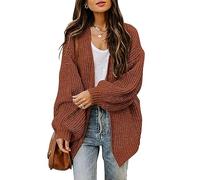 Jhsnjnr Suéter de punto grueso con frente abierto para mujer, manga larga tipo farol, cárdigan de punto de gran tamaño, Coffe, XL