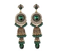 Jhumka Jhumka Jhumki Tassel Drop Pendientes Dangle Declaración de timbre étnico Indicador Anendista tradicional para mujeres Festival de bodas de cristal Bohemio Bollywood Jewelly Gift