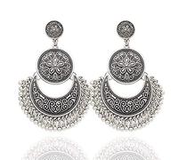 Jhumka Jhumki - Pendientes de gota estilo étnico brocado loto mexico gitano sujetador con anillo de brezo