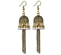 Jhumkas Pendientes indios para mujeres Vintage Long Tassel Bell Drop Jhumki Candelier Parring Bohemio Bypsy Tribal Tribal Desgaste de boda tradicional Perla Boho Bollywood Joyas