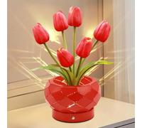 JHXLAMP Regalos de cumpleaños para mujeres, lámpara de flores de tulipanes, lámpara táctil, luces alimentadas por pilas, luz nocturna pequeña de atenuación de 3 colores, regalos para mamá para el día