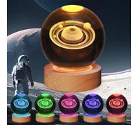JHXLAMP Sistema solar 3D bola de cristal luz nocturna, bola de cristal de 3,15 pulgadas, 7 colores cambiantes para dormitorio, lámpara de decoración,regalo de cumpleaños para niños, niñas