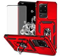 Jhxtech Funda para Galaxy S20 Ultra, Samsung S20 Ultra SM-G988U con protector de pantalla de vidrio templado y cubierta de cámara deslizante, anillo magnético para soporte de coche para Samsung Galaxy