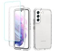 Jhxtech Funda para Galaxy S22 5G, funda para Samsung S22 SMS901B con protector de pantalla de vidrio templado, funda protectora de cuerpo completo transparente de policarbonato duro TPU para Samsung
