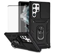 Jhxtech Funda para Galaxy S22 Ultra / Samsung S22 Ultra SM-S908U con protector de pantalla de vidrio templado y cubierta de cámara deslizante, anillo magnético para soporte de coche para Samsung