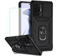 Jhxtech Funda para Mi 11T 5G/Mi 11T Pro 5G 21081111RG con protector de pantalla de vidrio templado y cubierta para cámara deslizante, anillo magnético, soporte para coche, funda protectora para Xiaomi