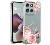 Jhxtech Funda para Moto G56 5G Case, para Motorola G 56 XT2529-2, funda delgada a prueba de golpes, diseño floral transparente de TPU flexible para Motorola Moto G56 5G pétalos de rosa