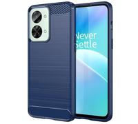Jhxtech Funda para OnePlus Nord 2T, Funda OnePlus 2T CPH2399, Funda Ultra Delgada para Teléfono con Absorción de Golpes Fibra de Carbono TPU Fundas Protectoras de Goma para OnePlus Nord 2T Azul Marin