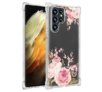 Jhxtech Funda para teléfono Galaxy S22 Ultra 5G, Samsung S22 Ultra SM-S908B para niñas y mujeres, delgada, a prueba de golpes, patrón floral transparente, suave y flexible, funda protectora de TPU