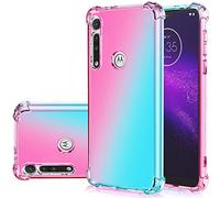 Jhxtech Moto G8 Plus - Funda para Motorola G8 Plus para niñas, transparente y lindo gradiente para teléfono móvil, a prueba de golpes, funda protectora para Motorola Moto G8 Plus (rosa/verde)