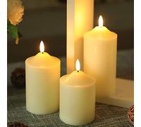 JHY DESIGN 3D Velas sin llama 10/12/15 cm alto Cera real Vela de batería Velas LED parpadeantes temporizadores de control remoto de 8 teclas para decoración navideña de la fiesta de bodas (juego de 3)