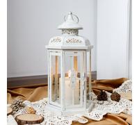 JHY DESIGN Faroles Decorativos de 30 cm de Altura, faroles de Vela para Exteriores, Soporte de Metal para Bodas, Interiores y Exteriores, Fiestas, Bodas (Blanco con Pincel Dorado)