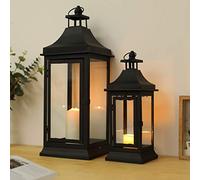 JHY DESIGN Juego de 2 faroles candelabros Decorativos de Velas de 33 y 49,5 cm de Alto para Exteriores farolillos para Velas Estilo Vintage para jardín Sala de Estar Interiores balcón (Negro)