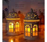 JHY DESIGN Juego de 2 Farolillos Decorativos para Velas de 21 cm de Alto Portavelas Colgantes de Metal Vintage para Interiores Exteriores Eventos Paridades Mesa Bodas Camino Jardín (Blanco)