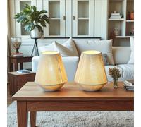 JHY DESIGN Juego de 2 lámparas de mesa con pantalla tejida de 21 cm de altura Lámparas de noche de algodón sin cable que funcionan con pilas y tienen un temporizador de 6 horas para el hogar