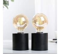 JHY DESIGN Juego de 2 Lámparas de Mesa Decorativas con Batería de 18 cm de Altura con Lámpara Esférica de Cristal Ámbar Lámpara de Metal sin Cable con Batería para Bodas en Casa(Negro Base)