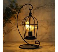JHY DESIGN Lámpara colgante en forma de jaula para aves, 31 cm de altura, lámpara de mesa inalámbrica, decoración a batería, lámpara metálica para salón, dormitorio, fiesta, boda, jardín (negra)