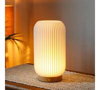 JHY DESIGN Lámpara de noche táctil regulable de 3 colores de 9 pulgadas de alto, lámpara de mesa recargable con control de botón, lámpara de mesa impresa en 3D con base de madera para dormitorio, sala