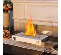 JHY DESIGN Tazón rectangular de mesa con vidrio de 35 cm de longitud, portátil, chimenea limpia, bioetanol, chimeneas sin ventilación para interiores y exteriores, patio, fiestas, eventos (blanco)