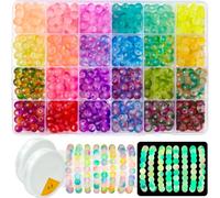 JHYlilia Cuentas de cristal que brillan en la oscuridad para hacer joyas, 600 cuentas de piedras preciosas de cristal de 8 mm, 24 rejillas, espaciadores redondos, cuentas de manualidades para