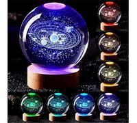 JHzood Solar System Crystal Ball Lamp, K9 Crystal Ball Lamp, USB Powered Crystal Ball Night Light, Changing Light With Led Base, For Dinner Christmas Party Bedroom Ornamental (Sun)