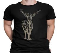 JI YANG HONG Deer Tree Mens T-Shirt Nature Woodland T-Shirt Black XL