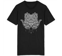 JI YANG HONG Hamsa Hand Mens T Shirt 100% Cotton Third Eye Hand of Mary Miriam Fatima Mandala Defend Evil Eye 1 T-Shirt Black M
