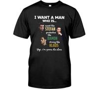 JI YANG HONG I Want A Man Who is Sweet Like Stefan Protective Like Damon Strong Like Klaus Shirt DMN t-Shirt Black T-Shirt Black XXL