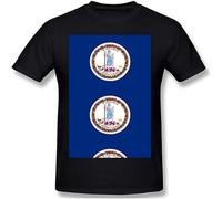 JI YANG HONG Men Virginia Flag Short Sleeve T Shirt T-Shirt Black M