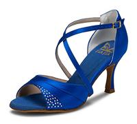 JIA JIA 20522 Latina Sandalias De Mujer 2.7 ''Talón Acampanado Super Satinado Zapatos de Baile Color Azul,Tamaño 36 EU