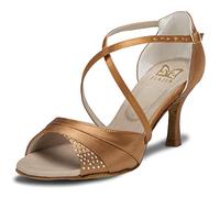 JIA JIA 20522 Latina Sandalias De Mujer 2.7 ''Talón Acampanado Super Satinado Zapatos de Baile Color Marrón,Tamaño 42 EU